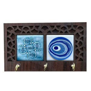 Islamitische wand-sleutelhanger met Cheshm Nazar en 4 Qol Patroon