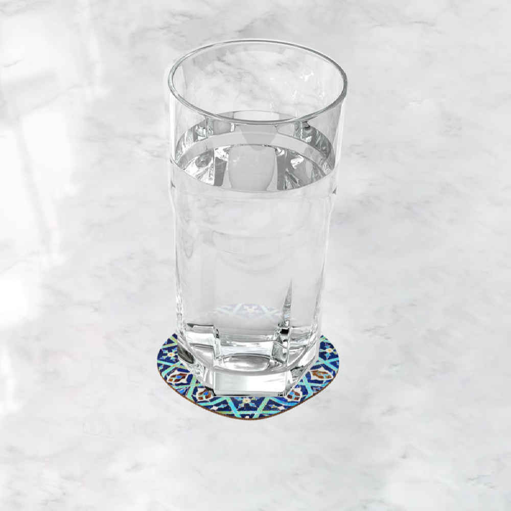 Turquoise Iraanse Geometrische Onderzetters – Ronde Artistieke Houten Set