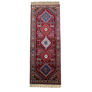 Handgeknoopt Perzisch Bakhtiyari Arsalan Loper (Tribale Geometrische Ruit) – Rode Wol