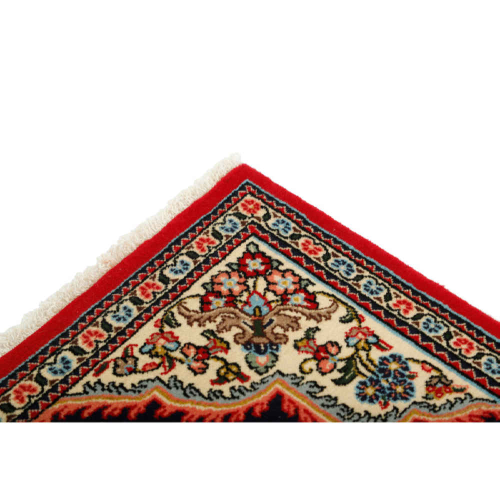 Handgeknoopt Perzisch Isfahan Shahreza Loper (Klassiek Bloemenmedaillon) – Zwarte Wol