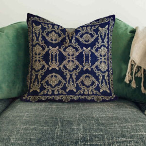 Navy Blauwe Velvet Kussenhoezen – Termeh Ontwerp (Set van 2)