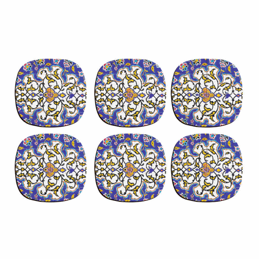 Chai Iraanse Kalligrafie Onderzetters – Ronde Houten Glasonderzitter Set