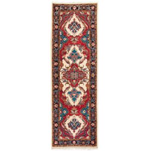 Handgeknoopt Perzisch Heriz Atoosa Loper (Klassiek Bloemenmedaillon) – Rode Wol