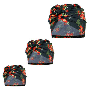 Set van 3 Hoofddoek Tulbanden – Model Flower Zwart