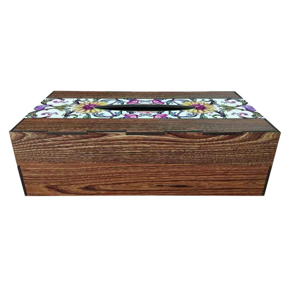 Houten Tissuebox Cover Bloemontwerp – Rustieke Perzische Stijl