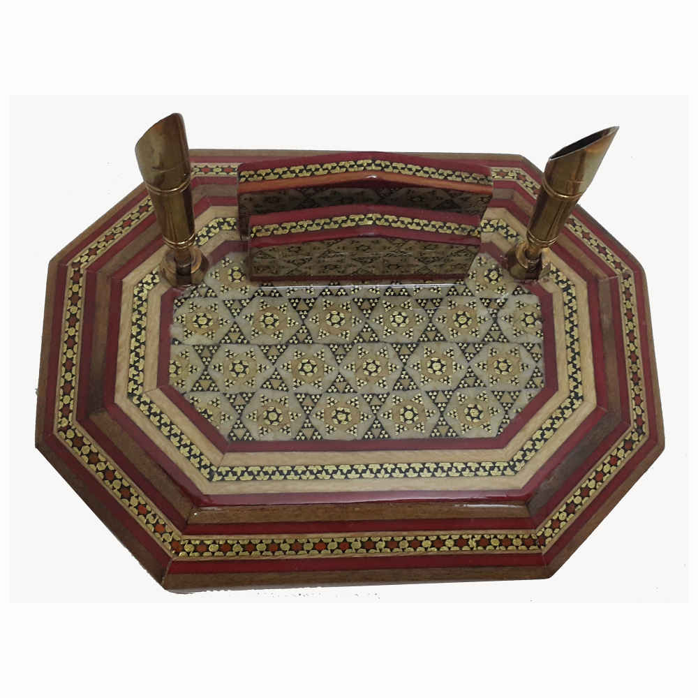 Luxe Houten Pennenhouder – Khatamkari Modiriat Patroon