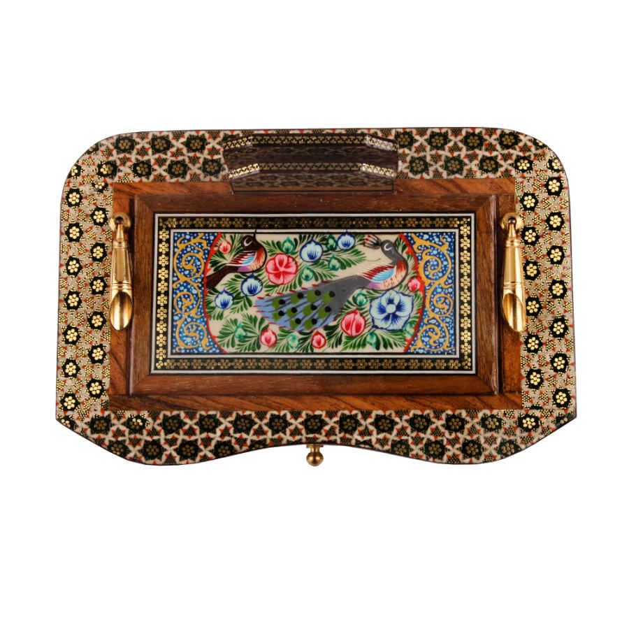 Decoratieve bureauaccessoire – Pauwmotief, Khatamkari kunst