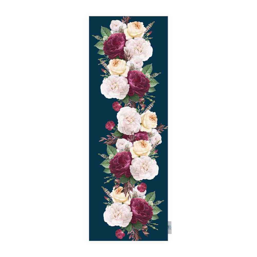 Perzische Fluwelen Tafelloper Bahar – Blauw Bloemenpatroon