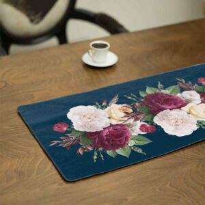 Perzische Fluwelen Tafelloper Bahar – Blauw Bloemenpatroon
