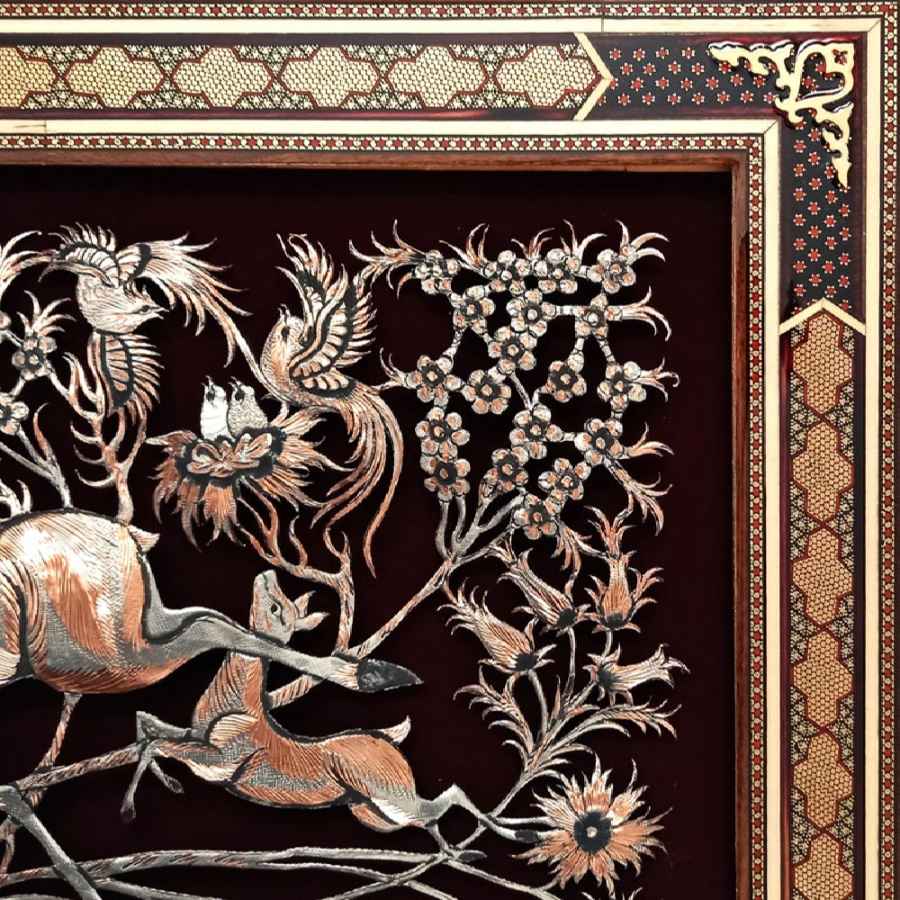 Handgemaakt Ingelijst Perzisch Gegraveerd Koperkunstwerk Natuur – Traditionele Wanddecoratie