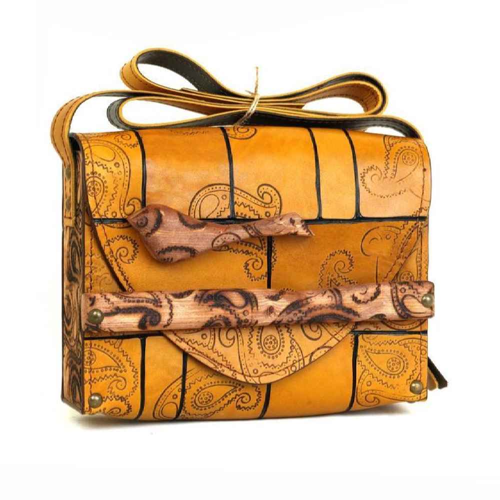 Handgemaakte Leren Crossbody Tas – Vogels Ontwerp