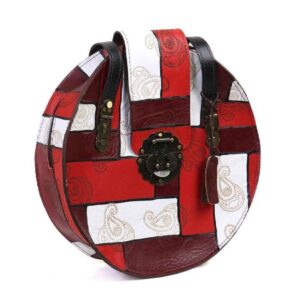 Handgemaakte Leren Crossbody Tas – Ronde Editie (Rood)