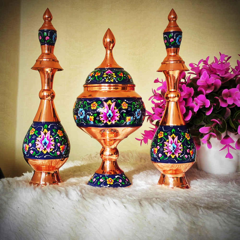 Decoratieve Koperen Fles Perzisch Minakari Emaille Paradise