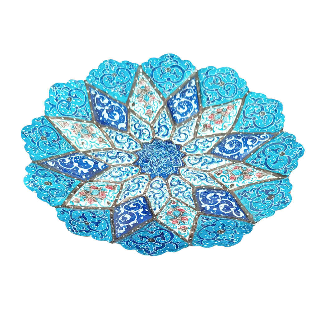 Decoratieve Koperen Schotel Handgeschilderd met Perzische Minakari Emaille Abtin