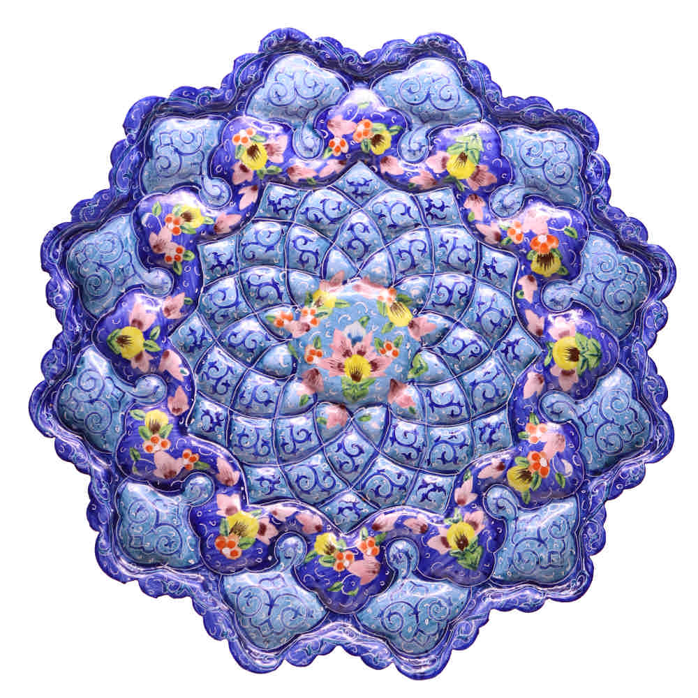 Decoratieve Koperen Schotel Handgeschilderd met Perzische Minakari Emaille Atash