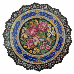Decoratieve Koperen Schotel Handgeschilderd met Perzische Minakari Emaille Bloemmotief