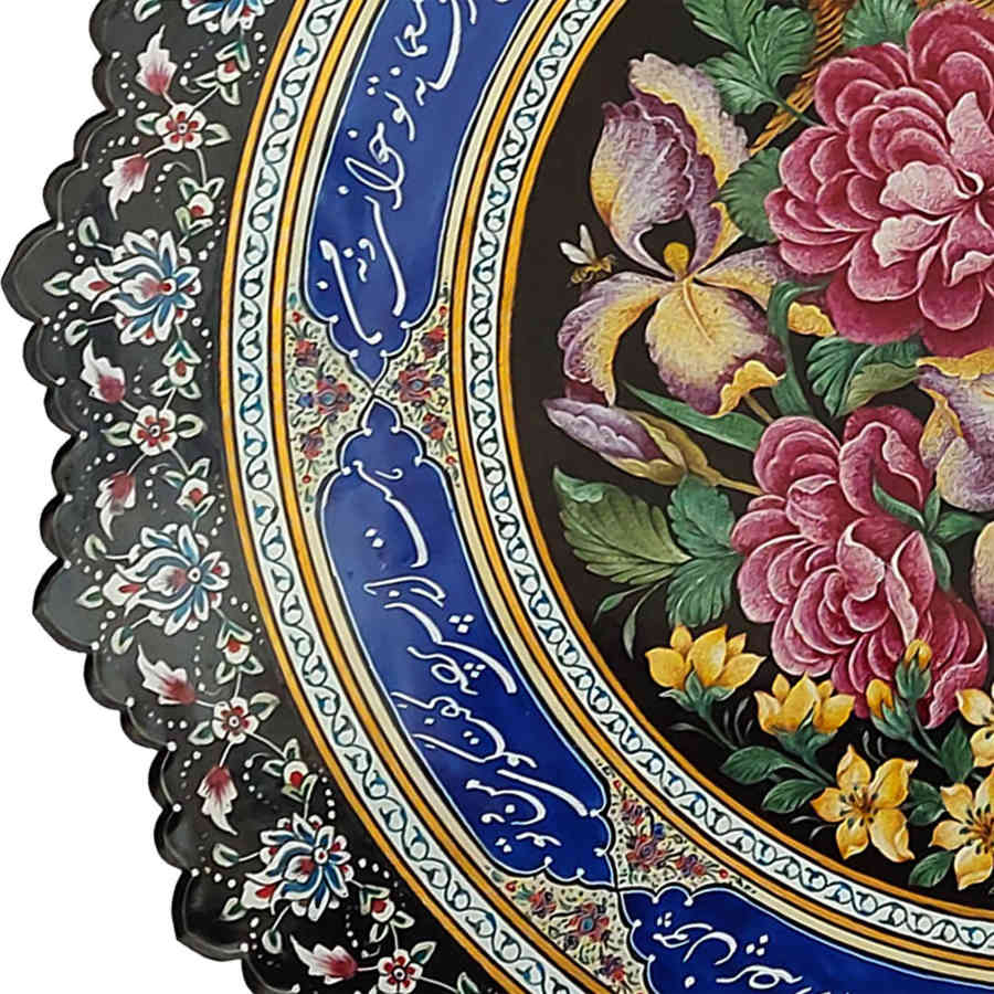 Decoratieve Koperen Schotel Handgeschilderd met Perzische Minakari Emaille Bloemmotief
