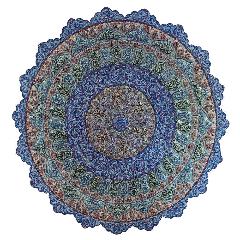 Decoratieve Koperen Schotel Handgeschilderd met Perzische Minakari Emaille Alborz