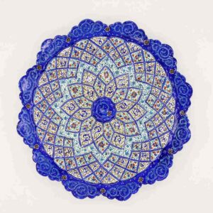 Decoratieve Koperen Schotel Handgeschilderd met Perzische Minakari Emaille Azarakhsh