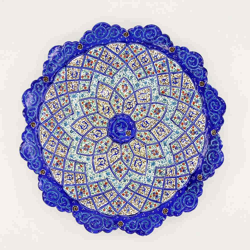 Decoratieve Koperen Schotel Handgeschilderd met Perzische Minakari Emaille Azarakhsh