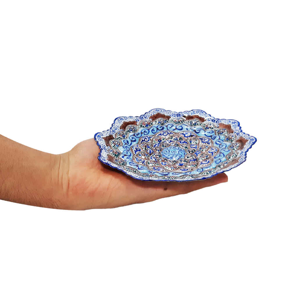 Decoratieve Koperen Schotel Handgeschilderd met Perzische Minakari Emaille Bamdad