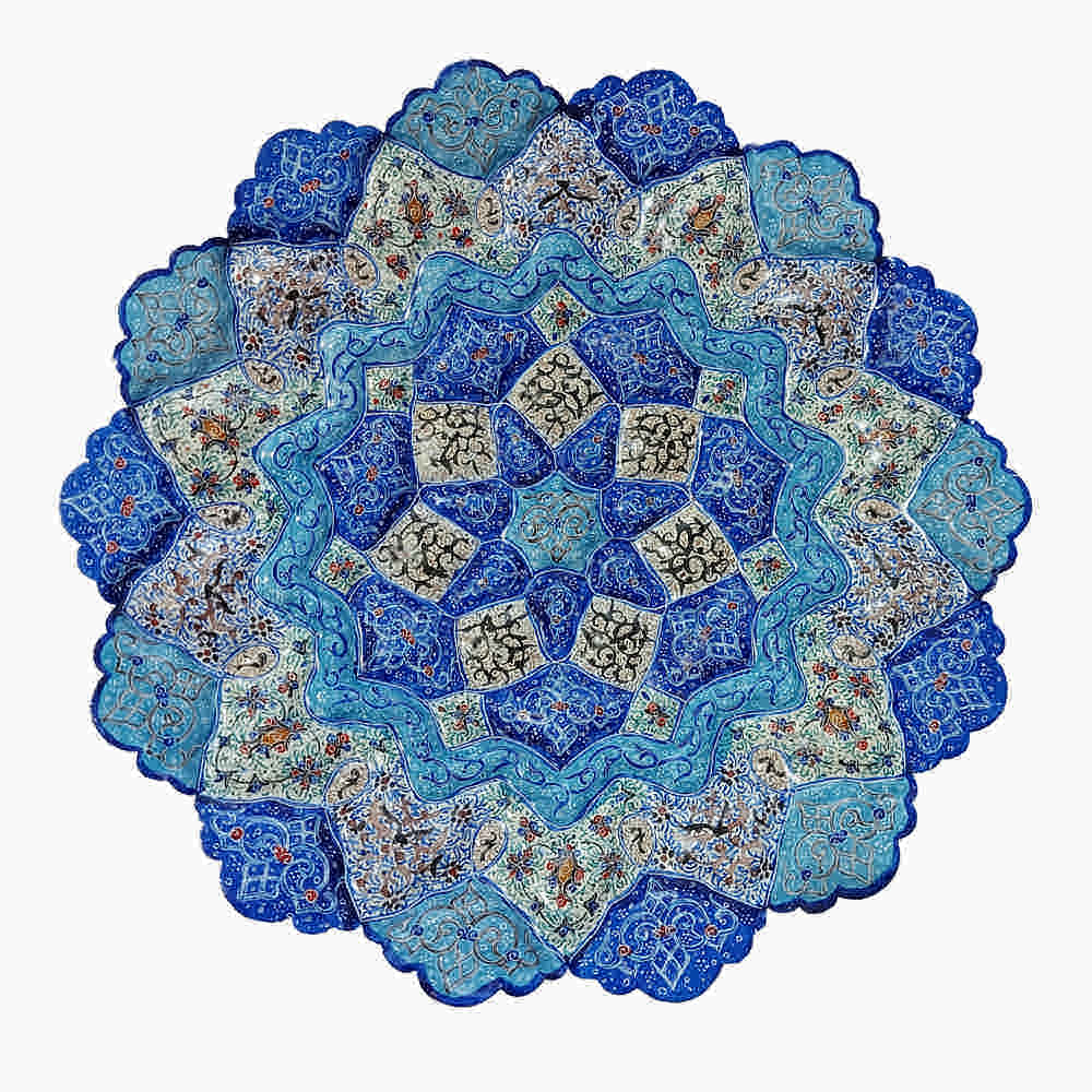 Decoratieve Koperen Schotel Handgeschilderd met Perzische Minakari Emaille Esfand