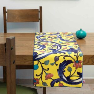 Perzische Fluwelen Tafelloper Rahil – Geel Elegance Design