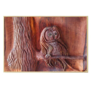Ingelijst Houten Gesneden Kunst – Uil