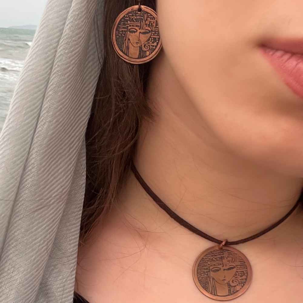 Koperen Ketting & Oorbellen Set Model Rokh