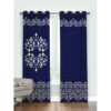 Geprinte Fluwelen Gordijn met Ringen – Navy Blue
