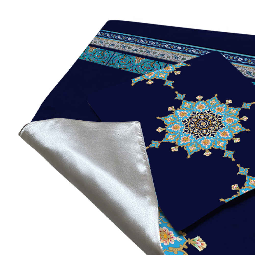 Fluwelen Reisgebedskleed – Marineblauw Eslimi Patroon