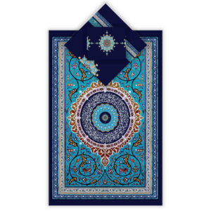 Islamitische gebedsmat van fluweel Sajadah lichtgewicht blauwe Eslimi-ontwerp