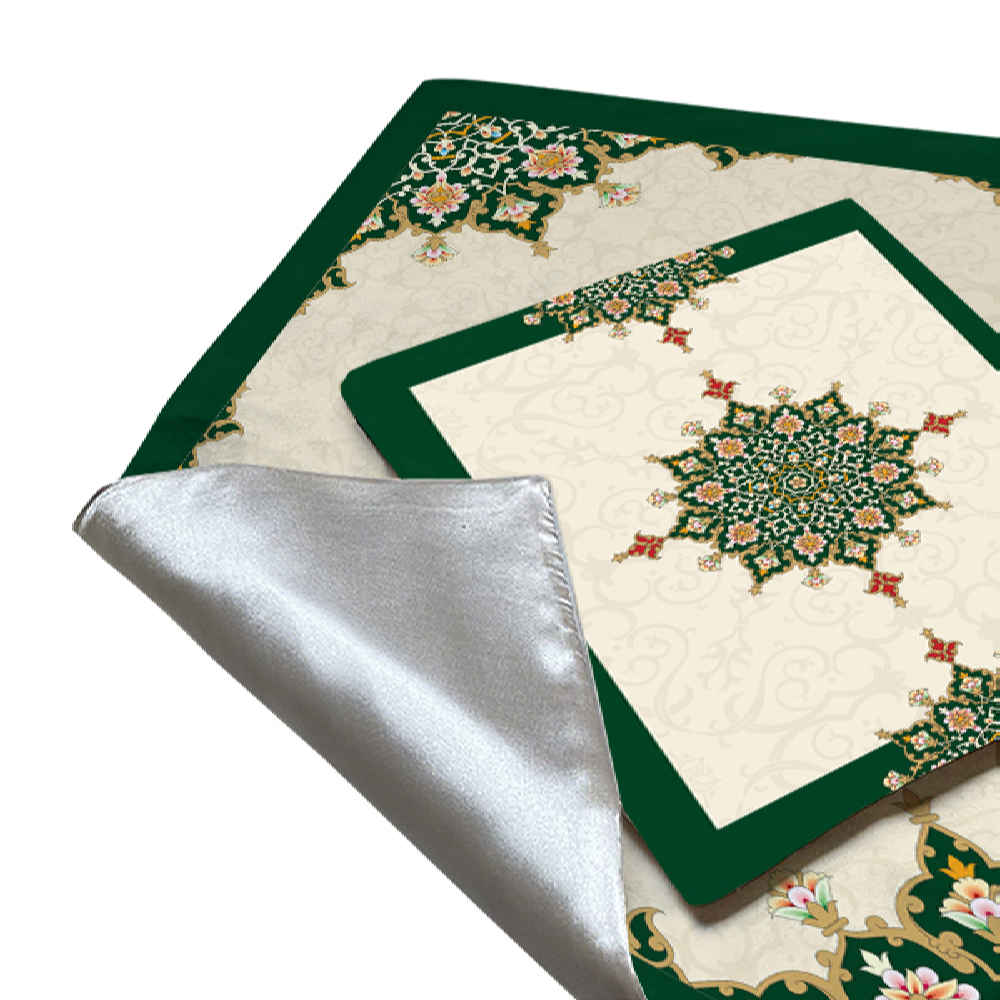Islamitische gebedsmat van fluweel Sajadah lichtgewicht groene Eslimi-ontwerp