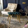 Moderne Gebreide Voetenbank met Poten – Blauw Fluweel
