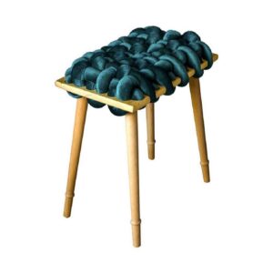 Moderne Gebreide Voetenbank met Poten – Blauw Fluweel