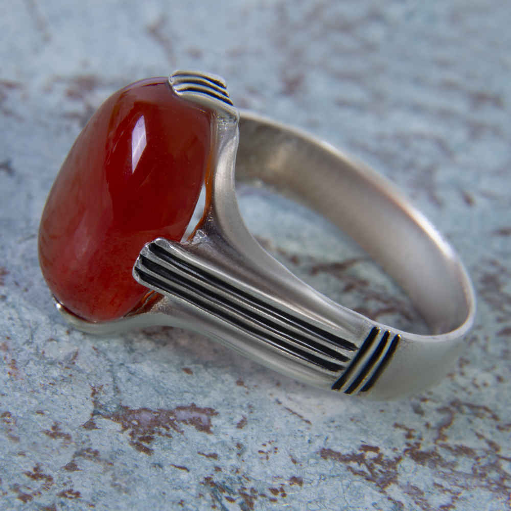 Perzische Zilveren Ring Heren – Rood Agaat Model Sima