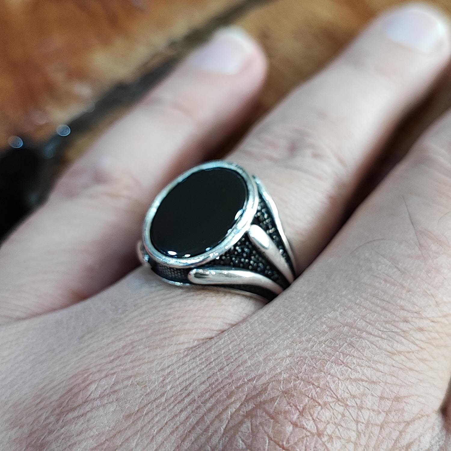 Perzische Zilveren Ring Heren – Zwarte Agaat Model Pedram