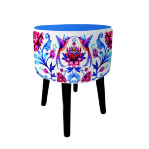 Ronde Fluwelen Voetenbank Arad – Perzisch Bloemenmotief – Blauw