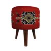 Ronde Fluwelen Voetenbank Arsham - Geometrisch Perzisch – Rood