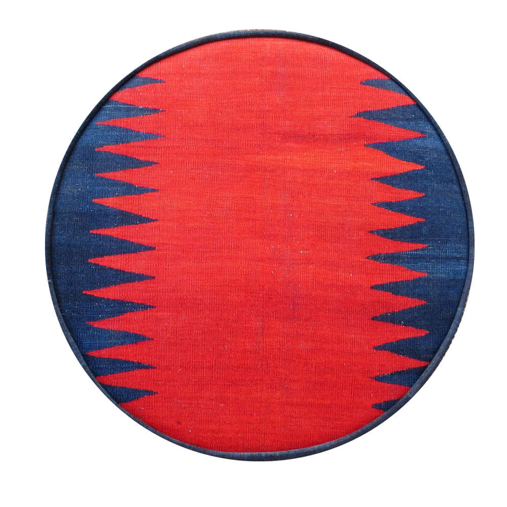 Traditionele rode Perzische voetenbank met houten poten en fluwelen stof Marineblauw Farsh