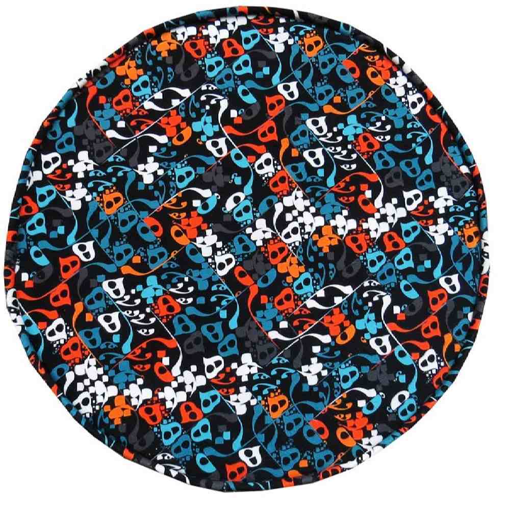 Traditionele Perzische voetenbank met houten poten en fluwelen stof Blauw