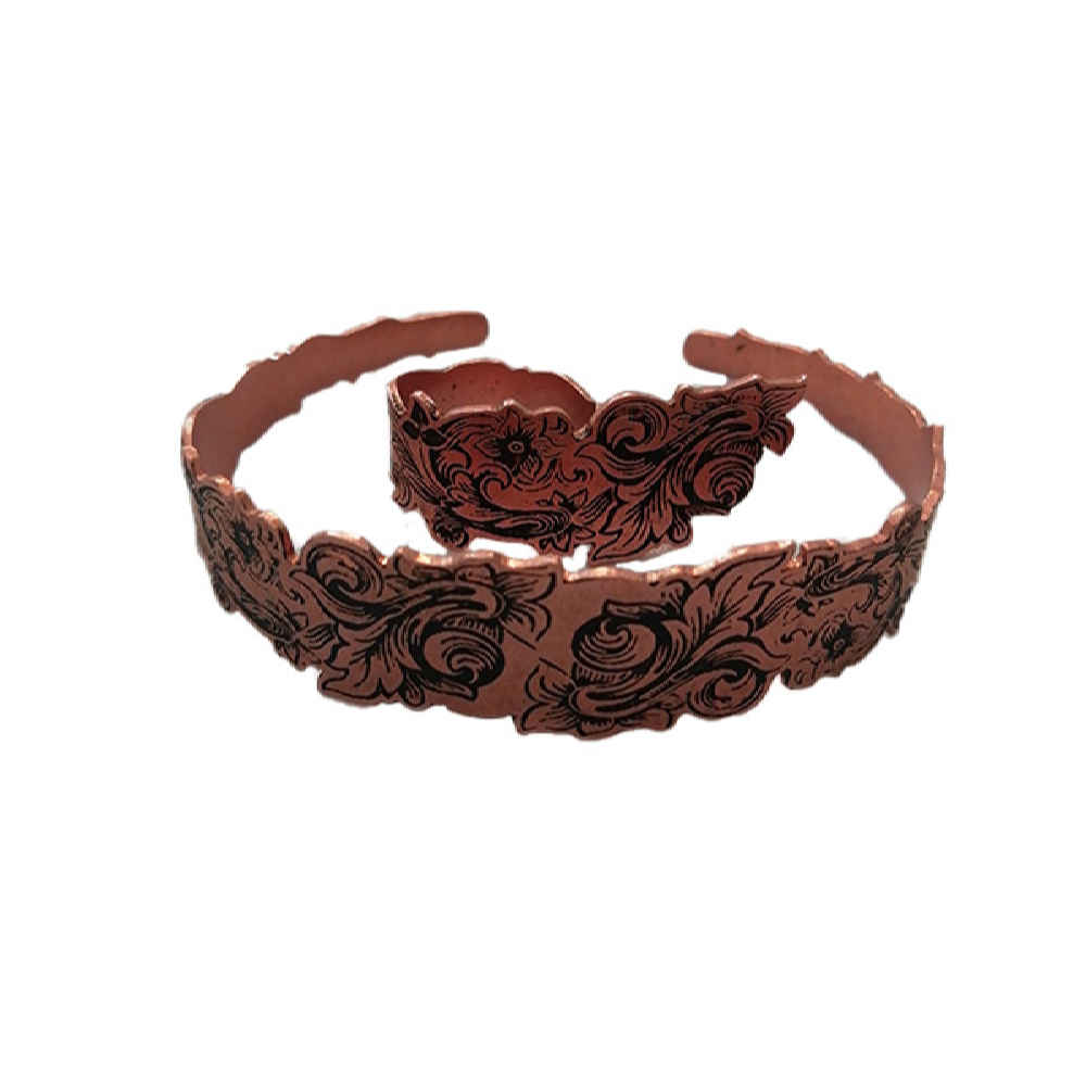 Koperen Sieradenset Bahar – Armband & Ring – Bloemenpatroon