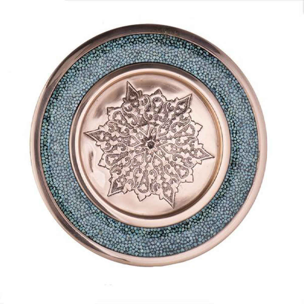 Decoratieve Perzische koperen schaal & bord set met turkoois inleg