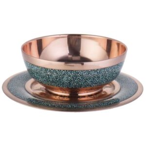 Decoratieve Perzische koperen schaal & bord set met turkoois inleg