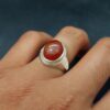 Perzische Jemenitische aqeeq zilveren ring voor heren, rood