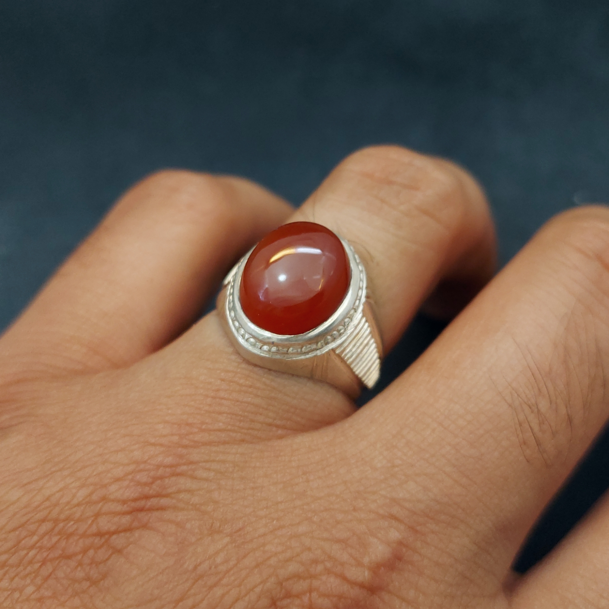 Perzische Jemenitische aqeeq zilveren ring voor heren, rood