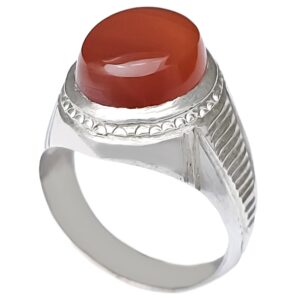 Perzische Jemenitische aqeeq zilveren ring voor heren, rood