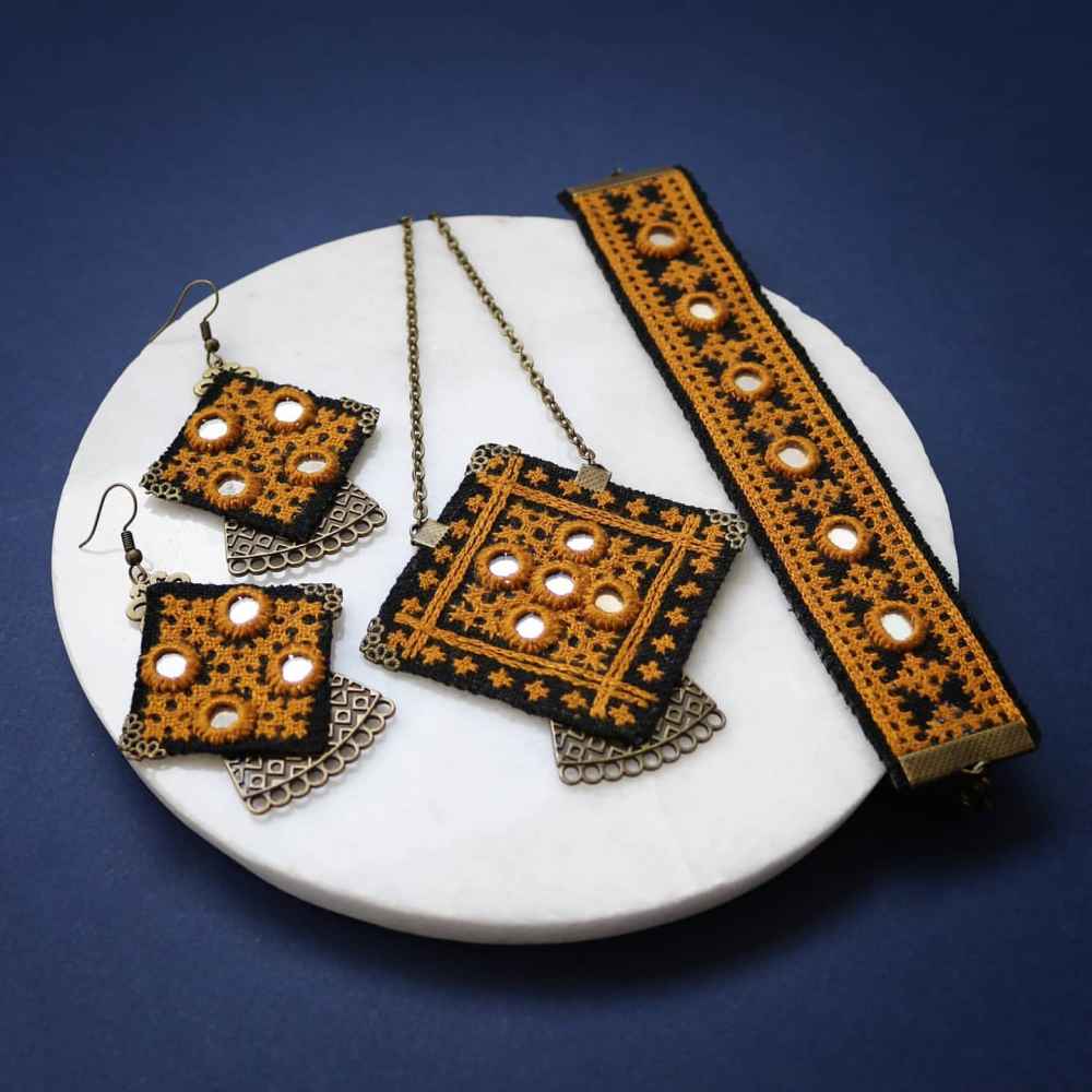 Perzische set ketting, armband & oorbellen model Ayneh Kari