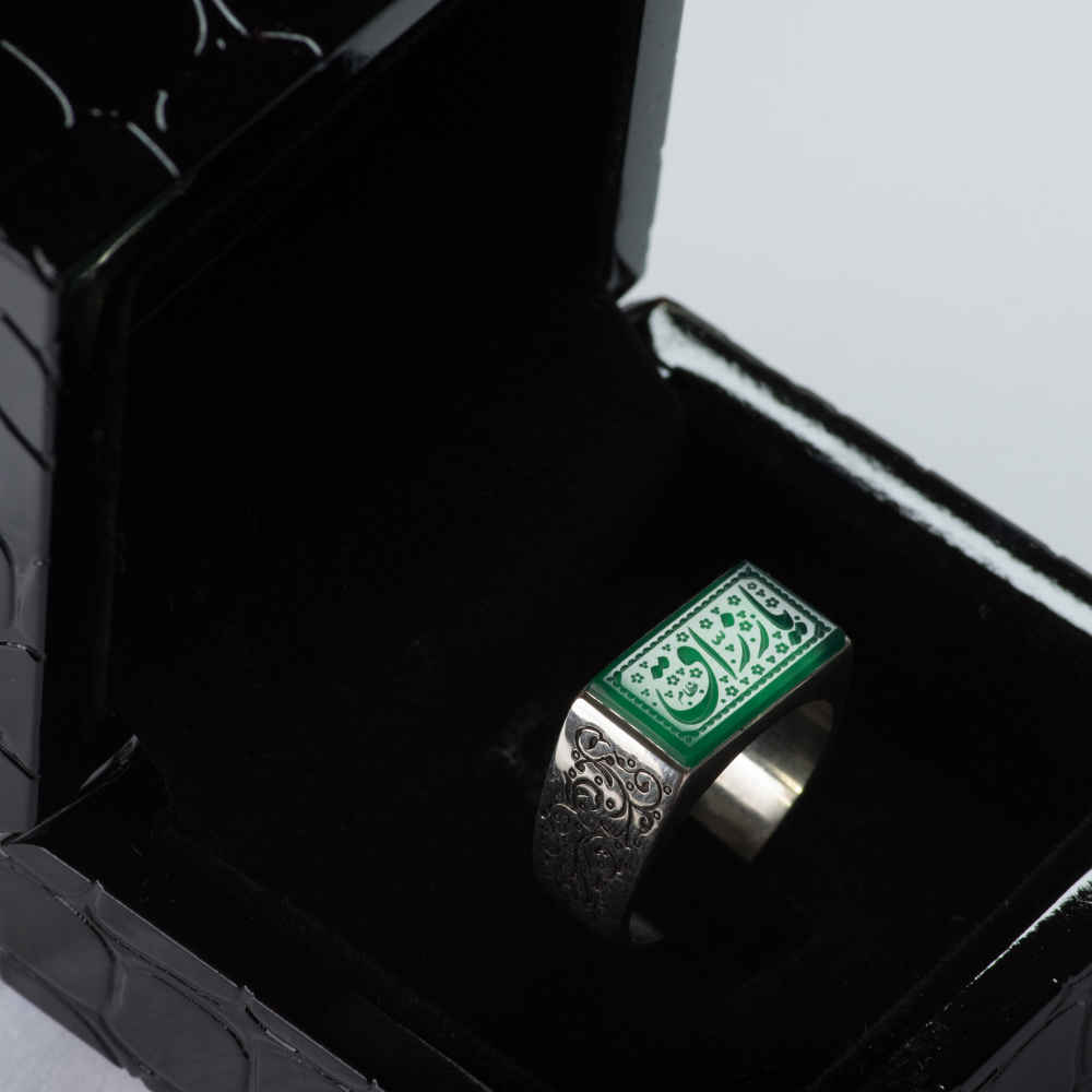 Jemenitische Aqeeq Zilveren Ring voor Mannen – Ya Razzagh