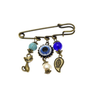 Veiligheidsspeld Broche Boze Ogen Design met Kat Bedel